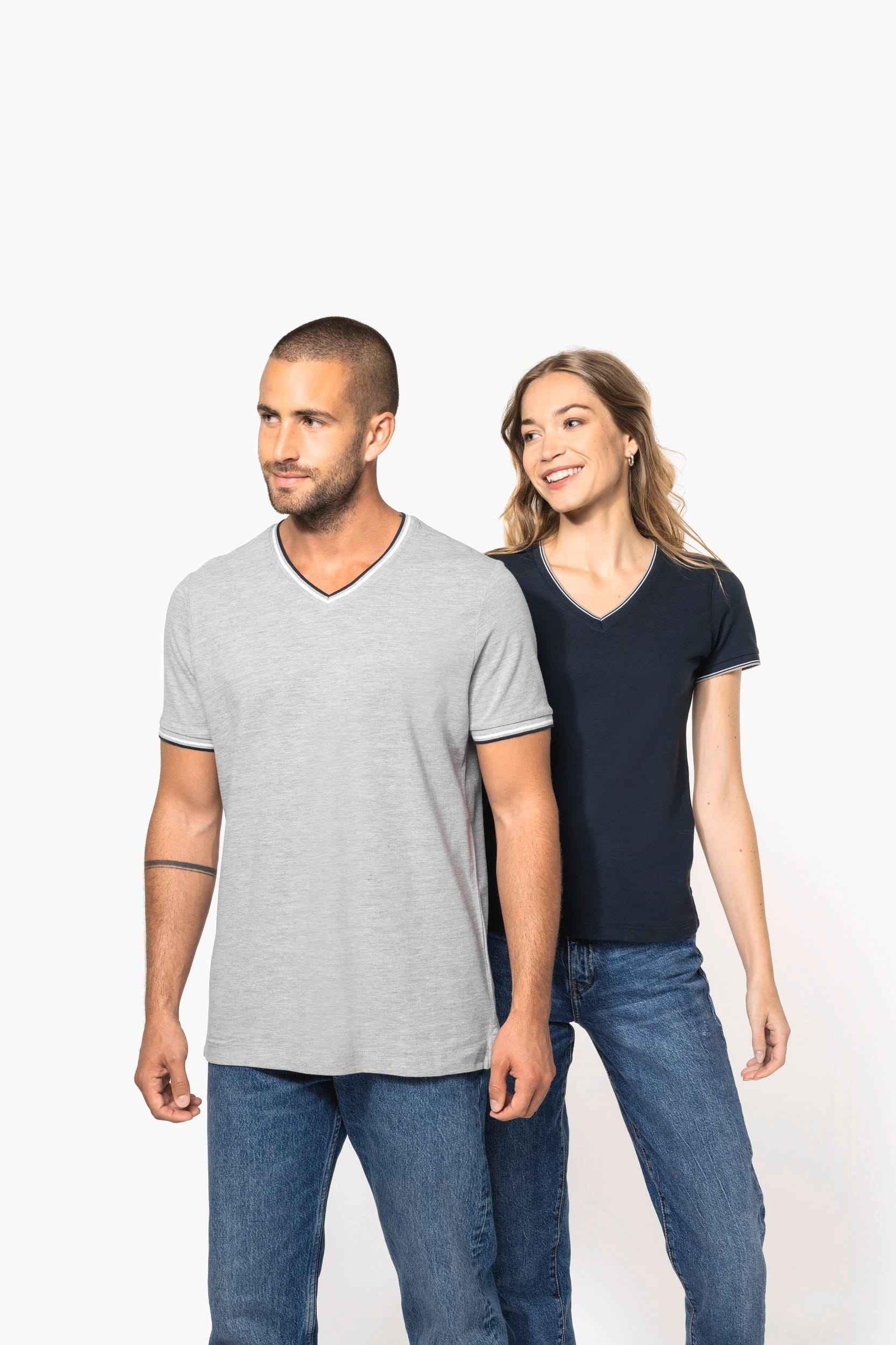 K394 - T-shirt maille piquée col V femme - Occifloc