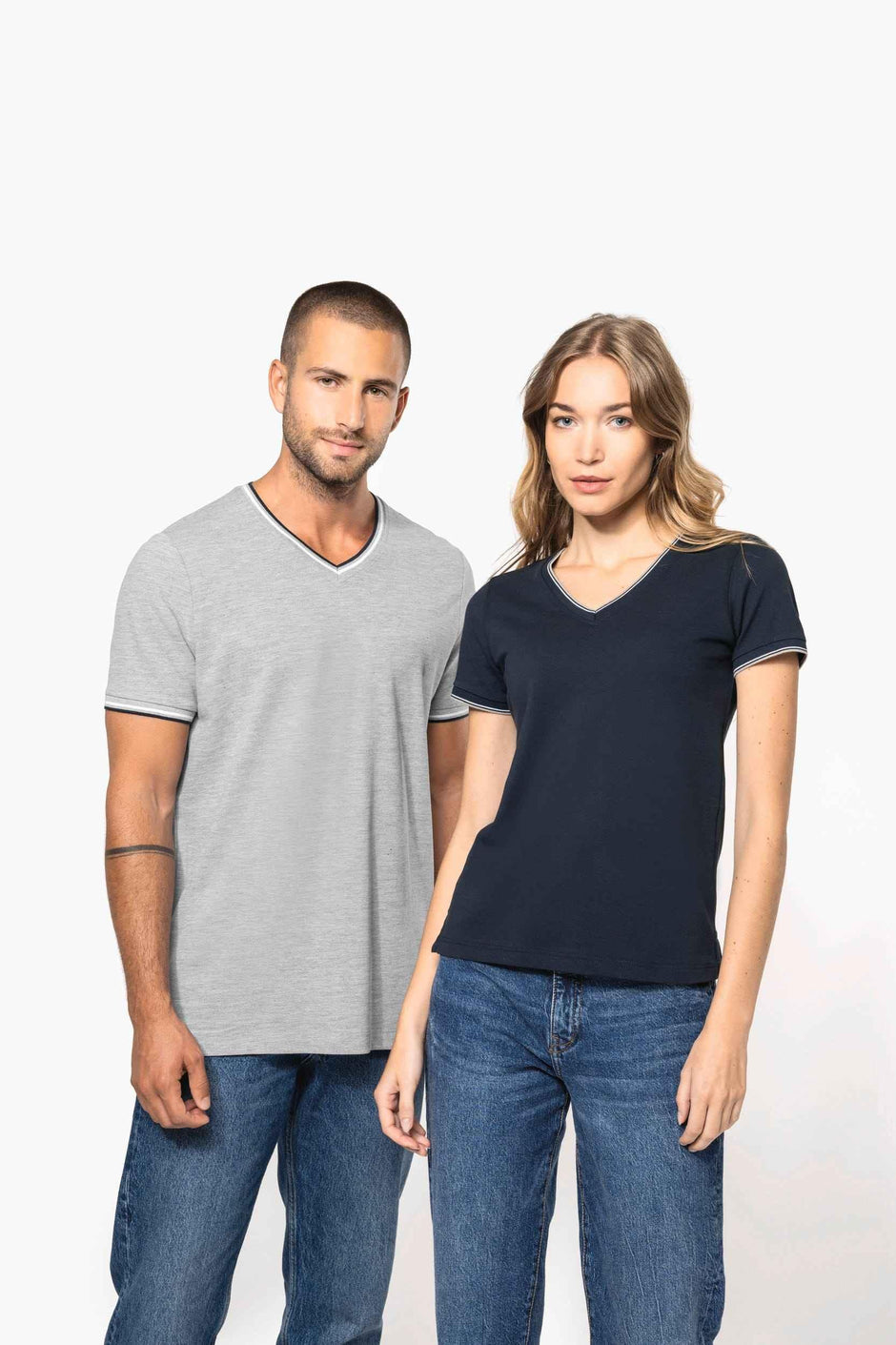 K394 - T-shirt maille piquée col V femme - Occifloc