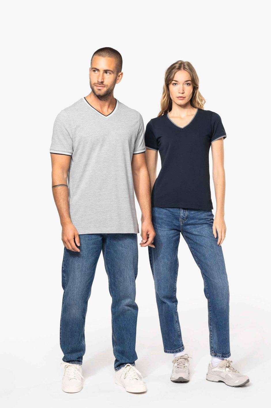 K394 - T-shirt maille piquée col V femme - Occifloc