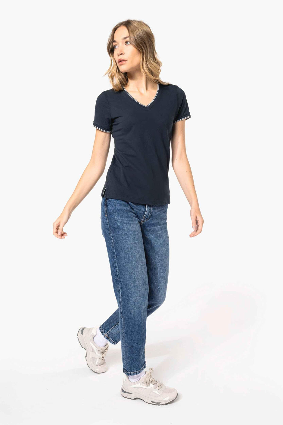 K394 - T-shirt maille piquée col V femme - Occifloc