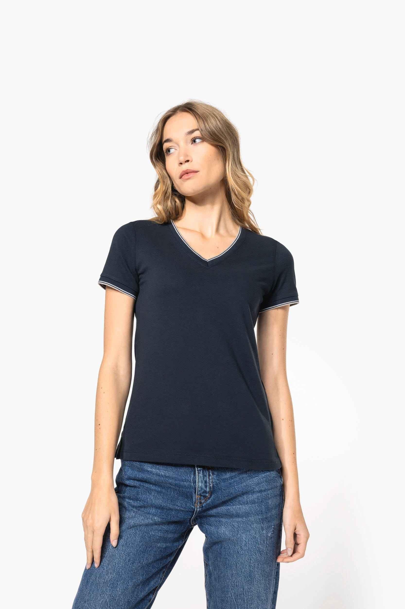K394 - T-shirt maille piquée col V femme - Occifloc