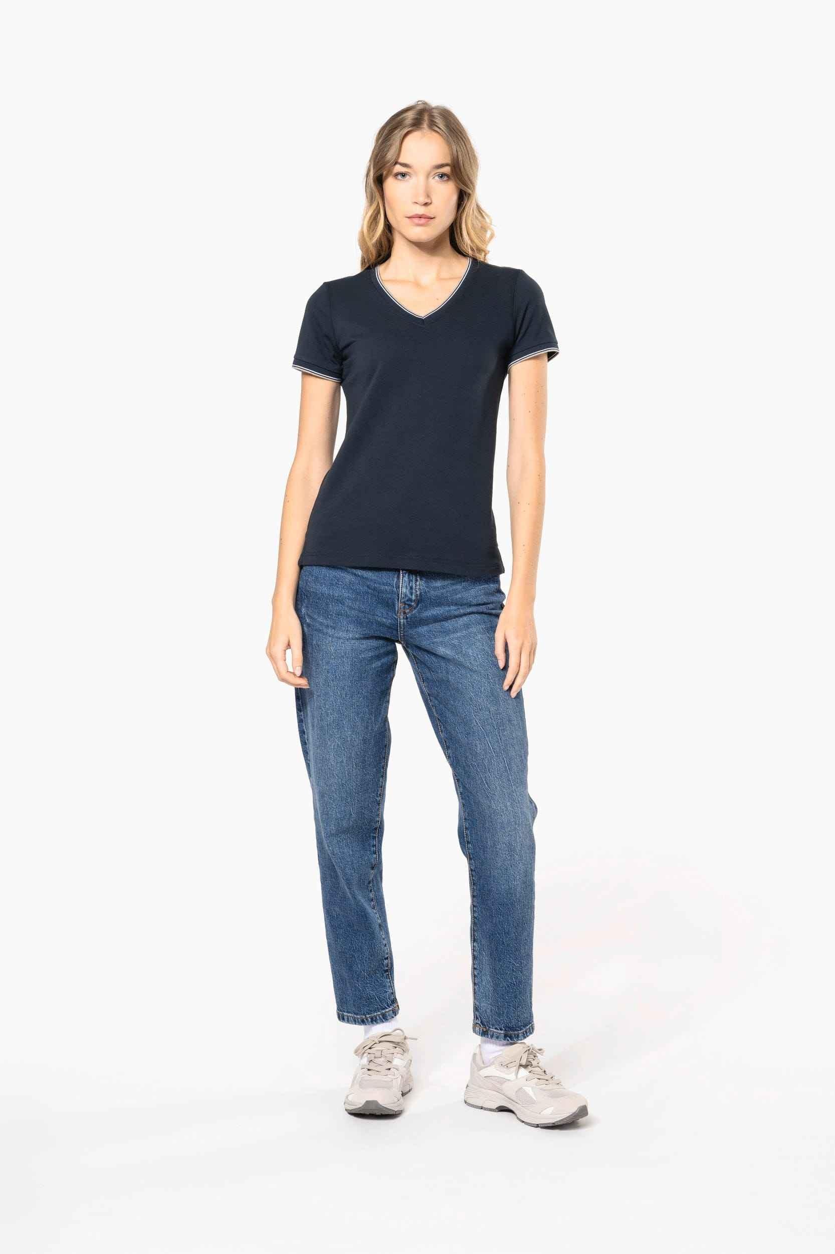 K394 - T-shirt maille piquée col V femme - Occifloc