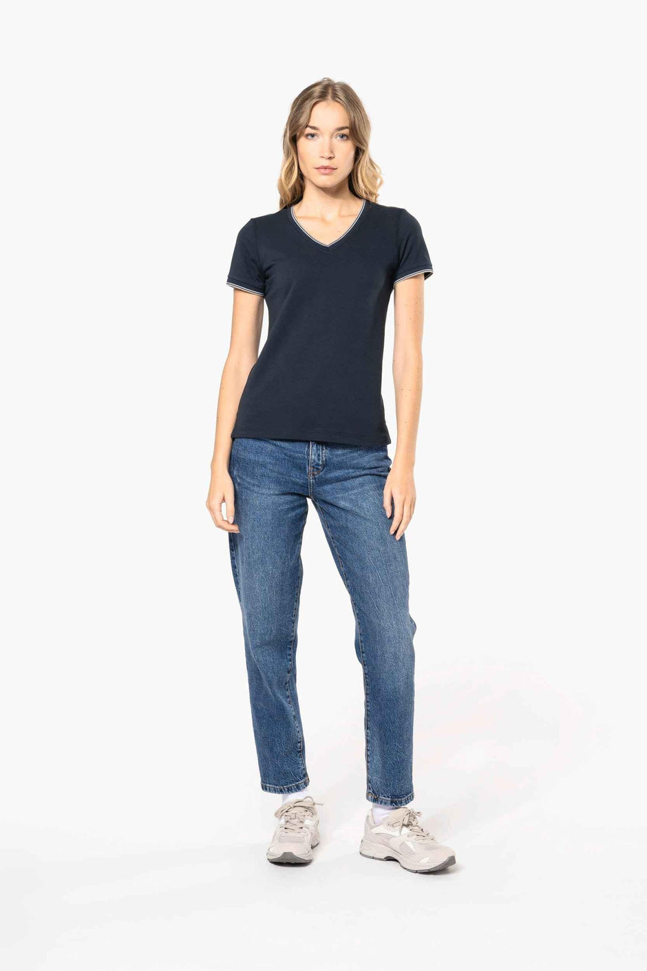 K394 - T-shirt maille piquée col V femme - Occifloc