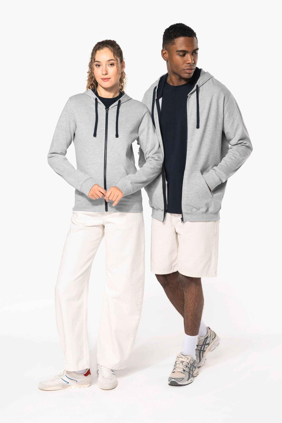 K467 - Sweat-shirt zippé capuche contrastée femme - Occifloc