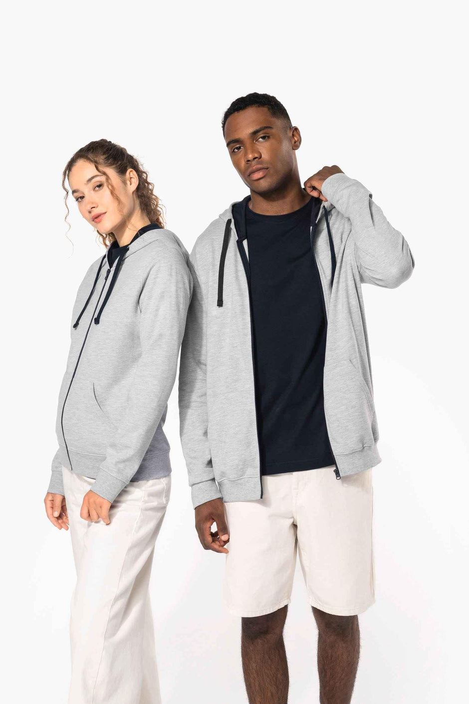 K467 - Sweat-shirt zippé capuche contrastée femme - Occifloc