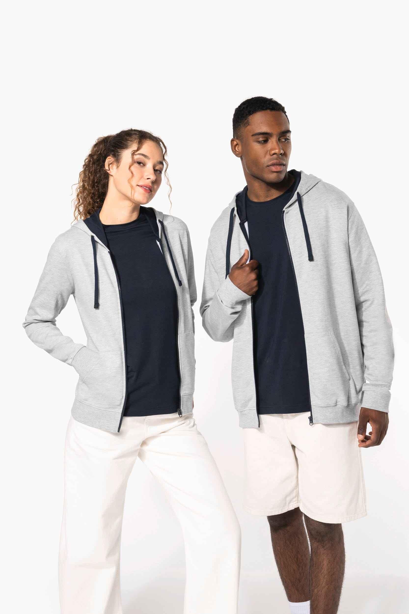K467 - Sweat-shirt zippé capuche contrastée femme - Occifloc