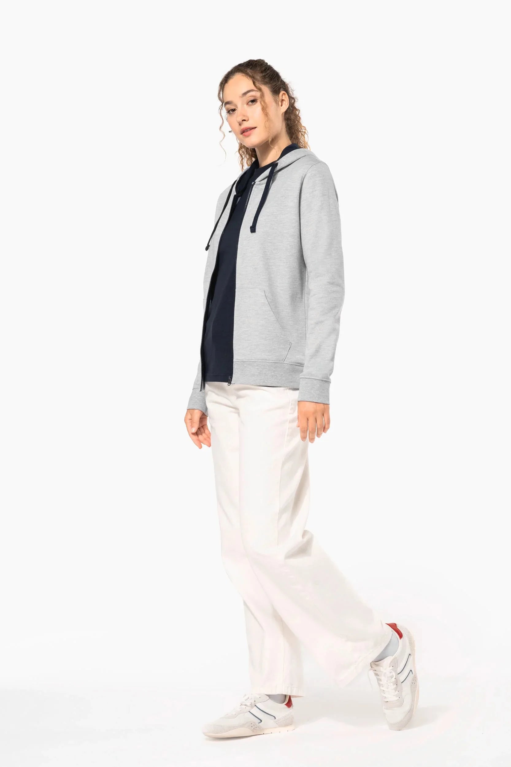 K467 - Sweat-shirt zippé capuche contrastée femme - Occifloc