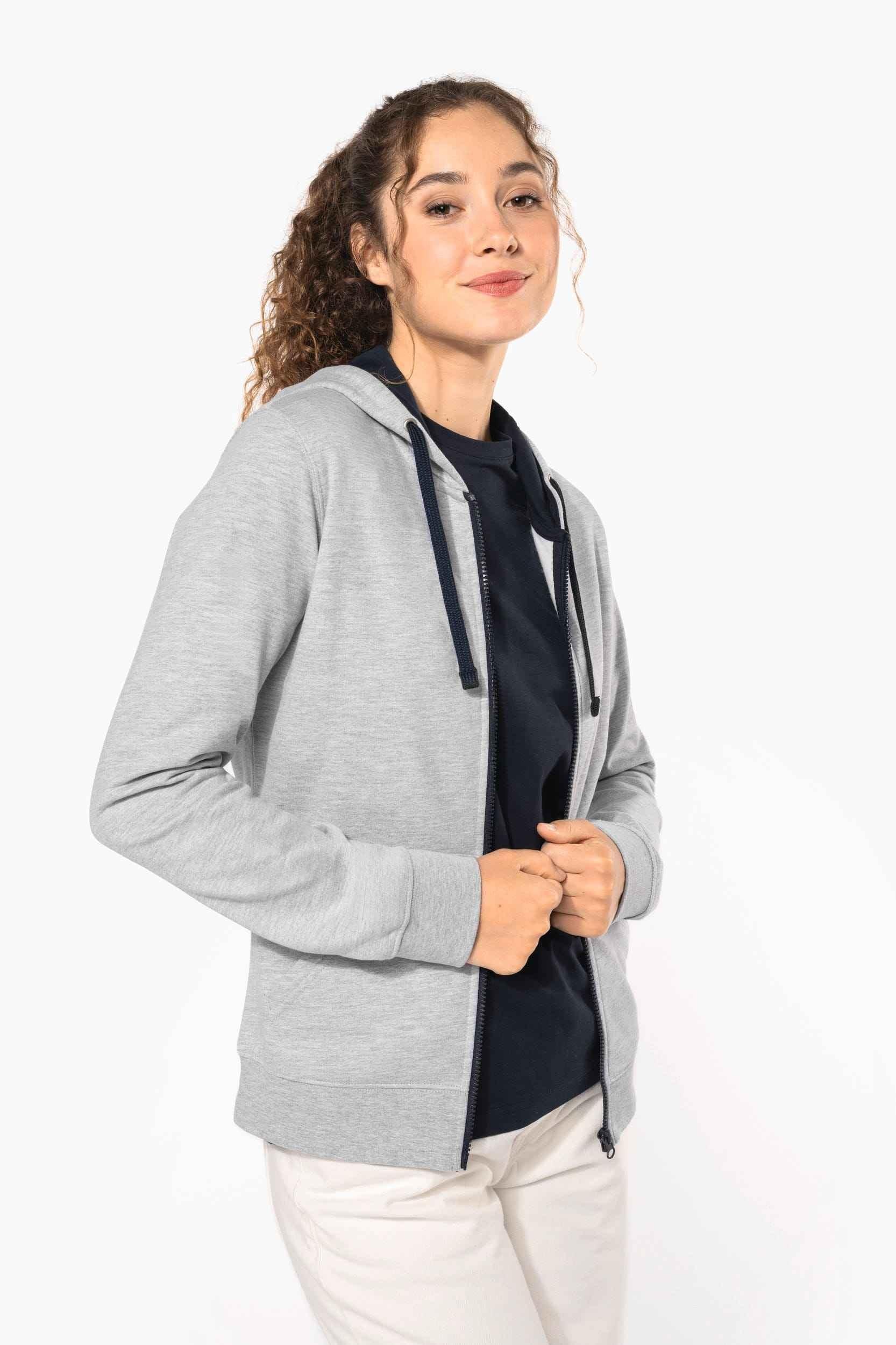 K467 - Sweat-shirt zippé capuche contrastée femme - Occifloc