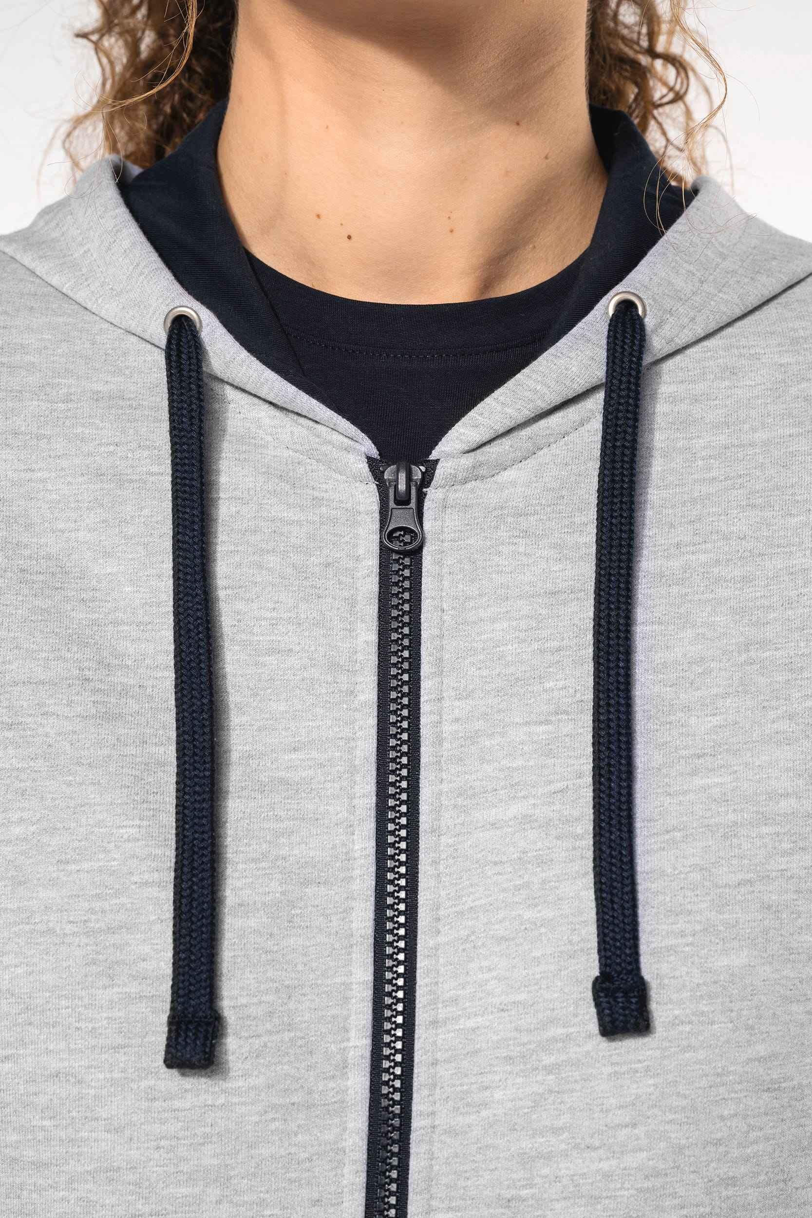 K467 - Sweat-shirt zippé capuche contrastée femme - Occifloc