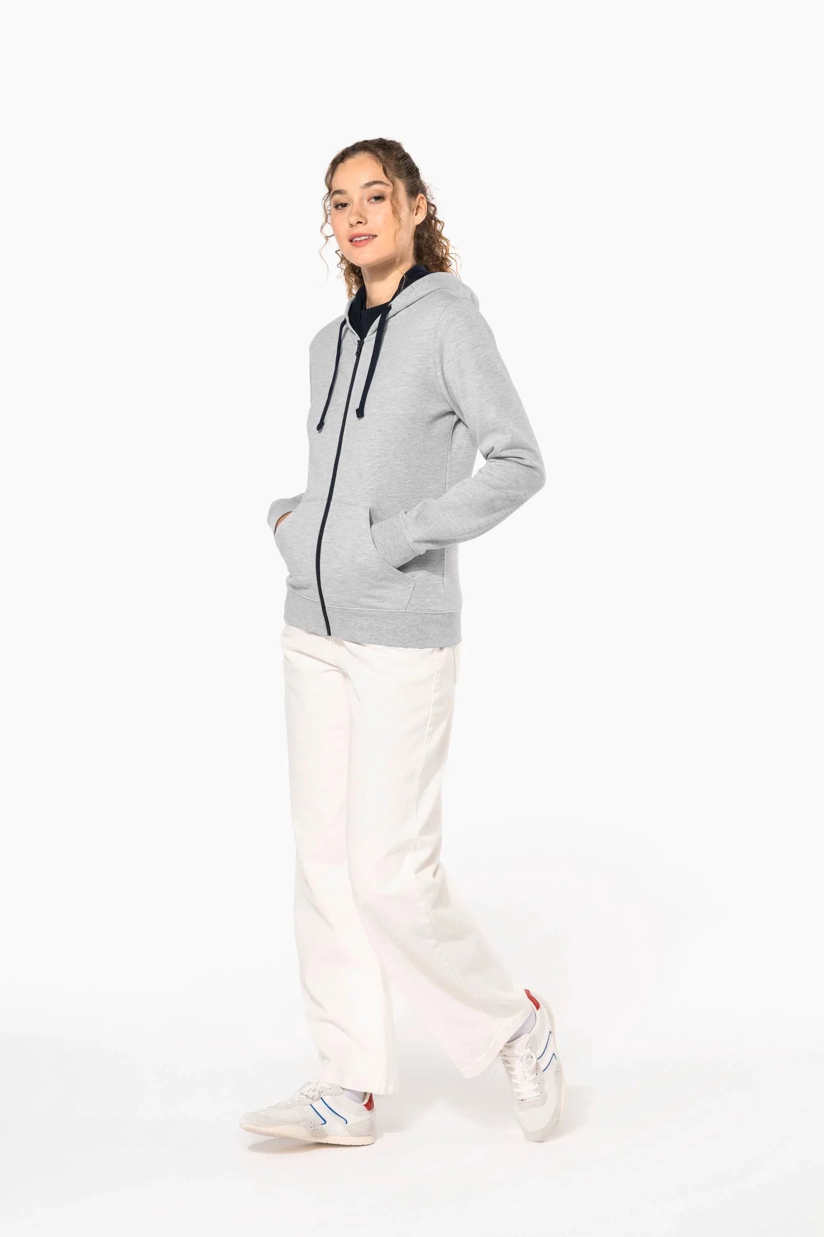 K467 - Sweat-shirt zippé capuche contrastée femme - Occifloc