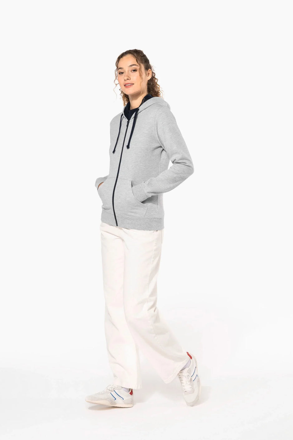 K467 - Sweat-shirt zippé capuche contrastée femme - Occifloc