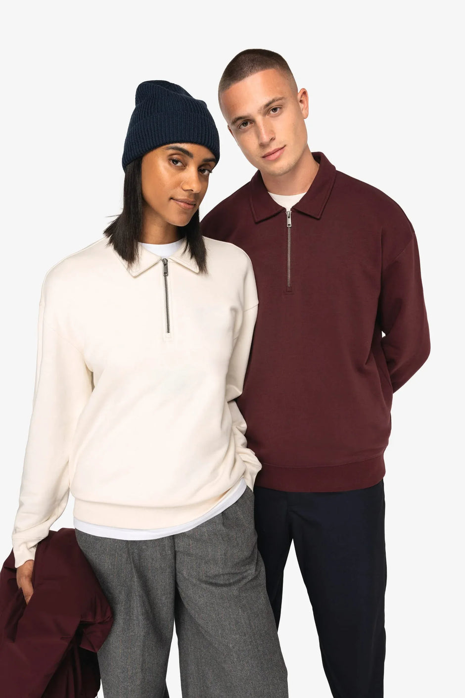 NS432 - Sweat-shirt écoresponsable quart zip col polo à épaules tombantes unisexe - Occifloc