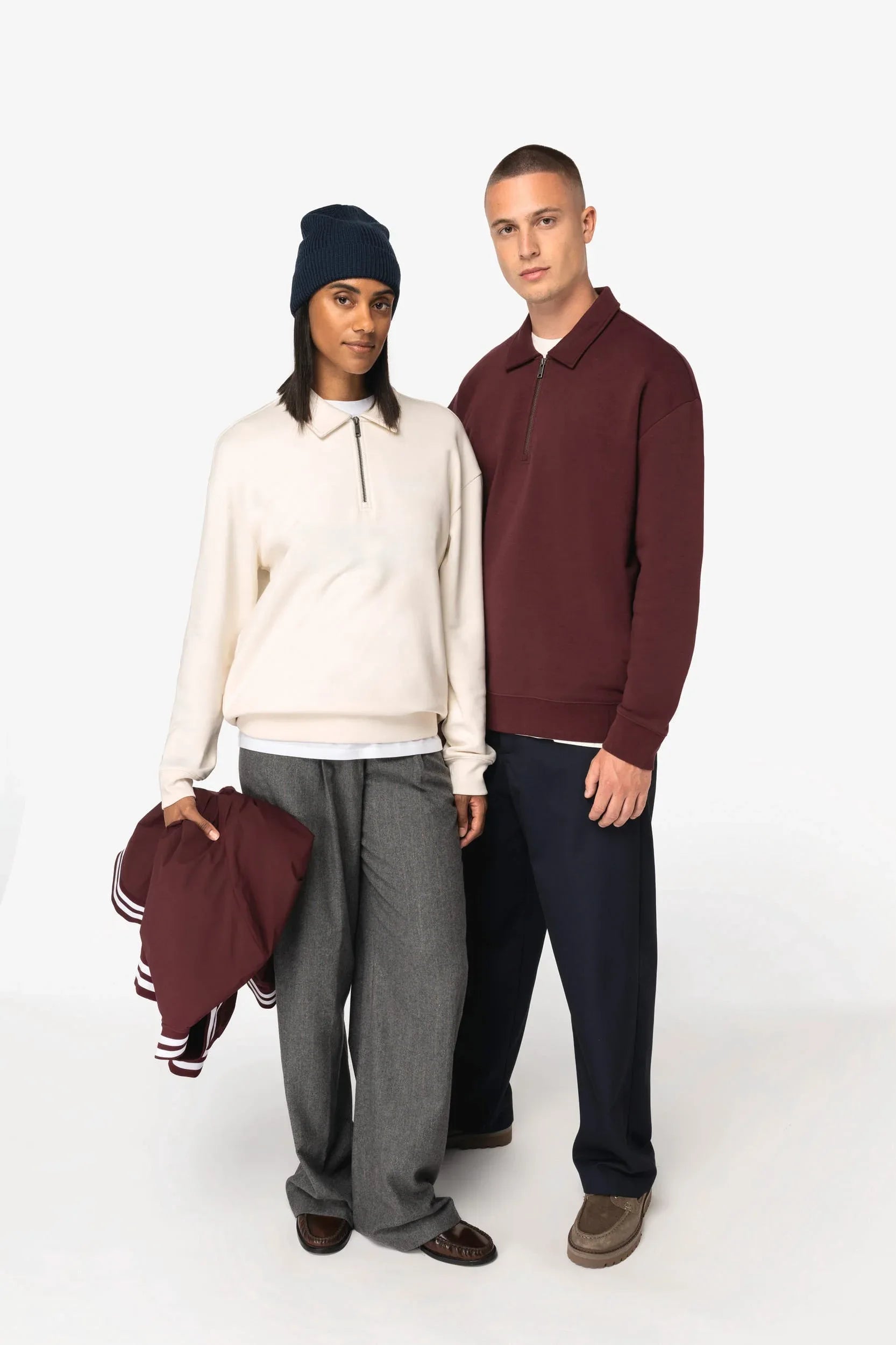 NS432 - Sweat-shirt écoresponsable quart zip col polo à épaules tombantes unisexe - Occifloc
