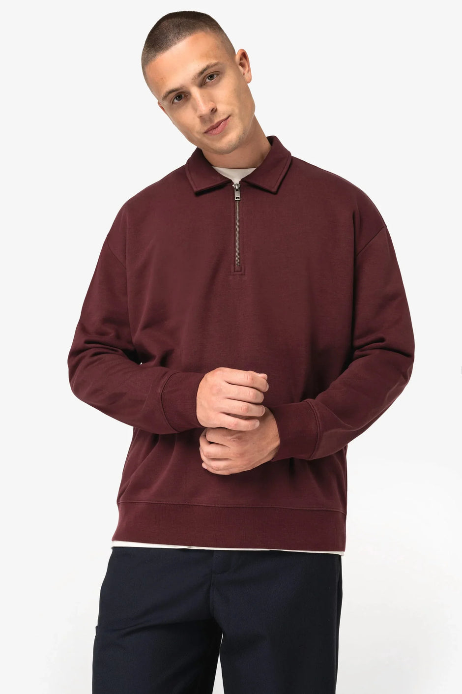 NS432 - Sweat-shirt écoresponsable quart zip col polo à épaules tombantes unisexe - Occifloc