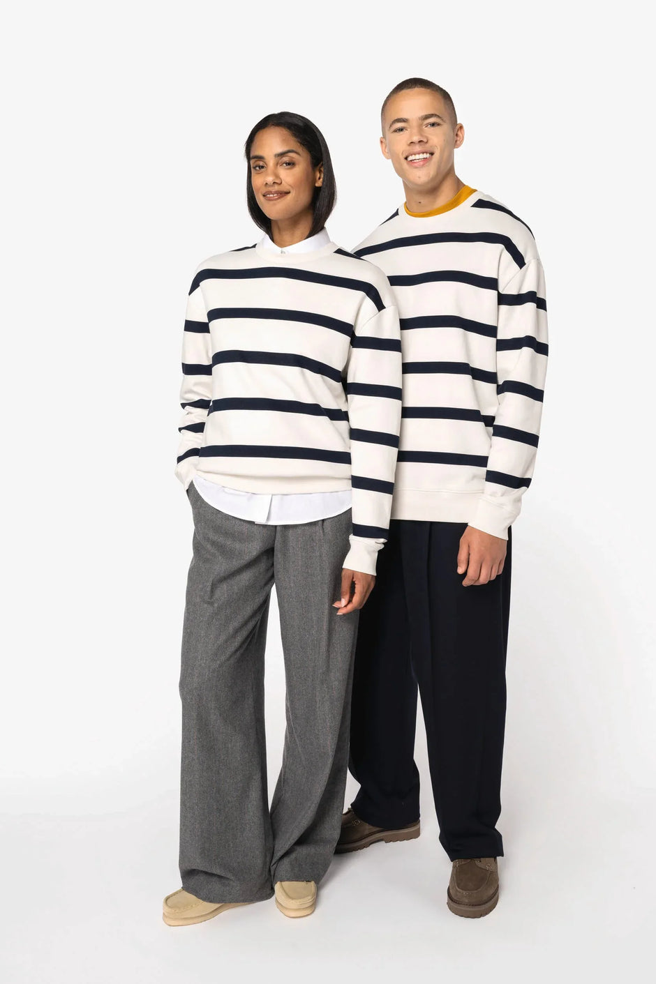 NS450 - Sweat-shirt écoresponsable à col rond à rayures et épaules tombantes unisexe - Occifloc