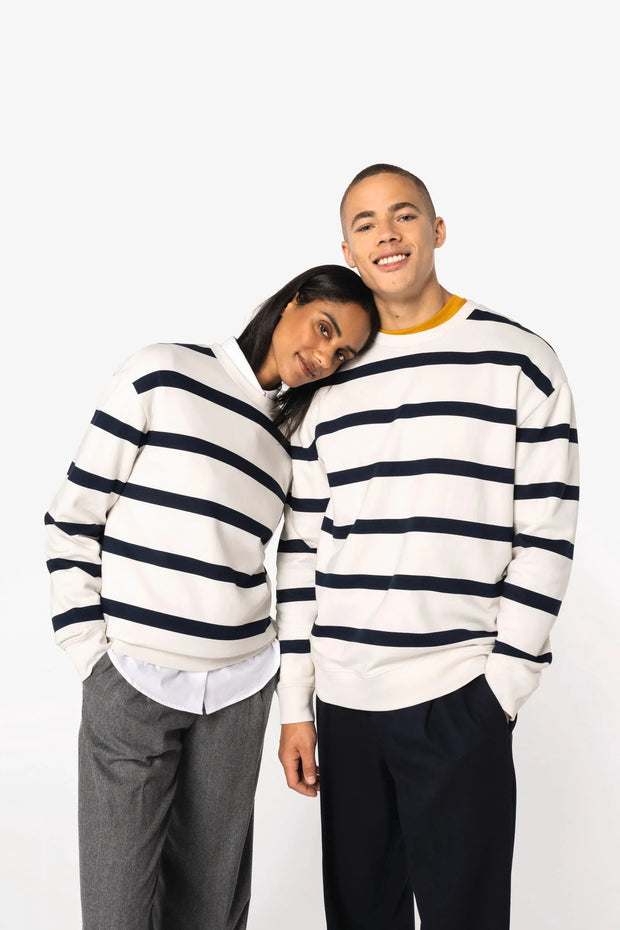 NS450 - Sweat-shirt écoresponsable à col rond à rayures et épaules tombantes unisexe - Occifloc