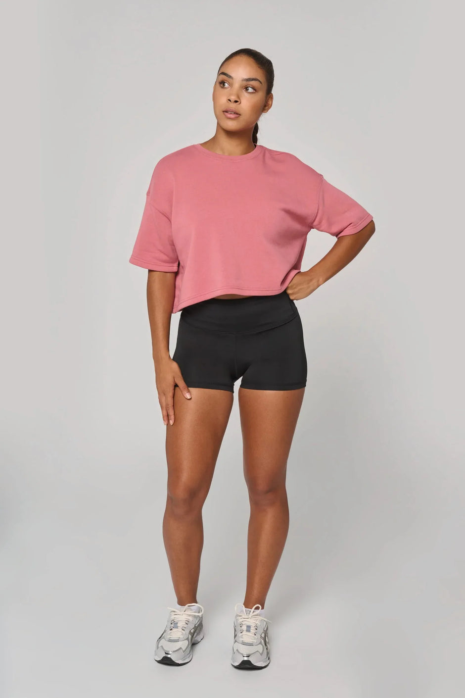 PA394 - Sweat-shirt crop à manches courtes col rond femme - Occifloc
