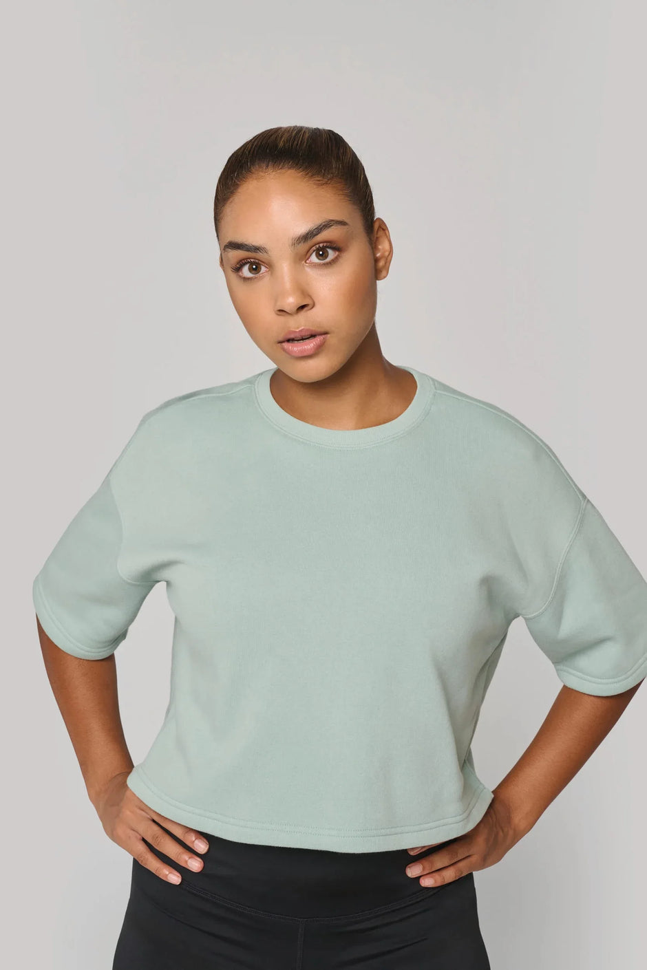 PA394 - Sweat-shirt crop à manches courtes col rond femme - Occifloc