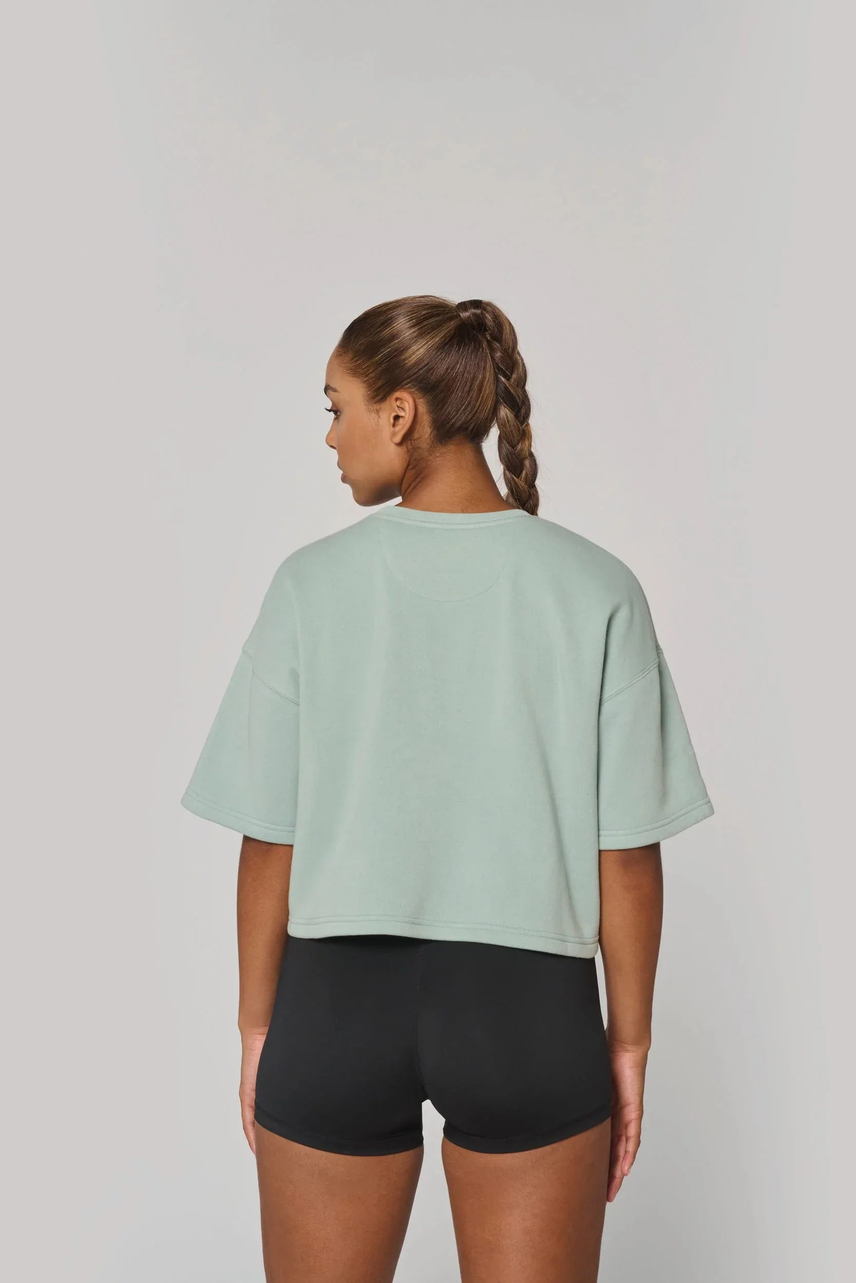 PA394 - Sweat-shirt crop à manches courtes col rond femme - Occifloc