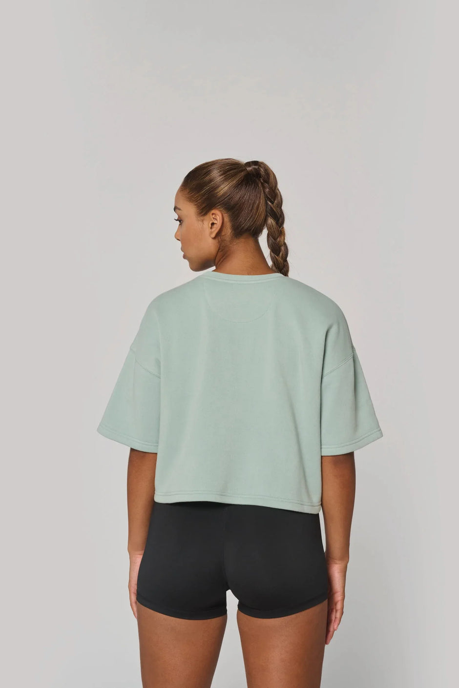 PA394 - Sweat-shirt crop à manches courtes col rond femme - Occifloc