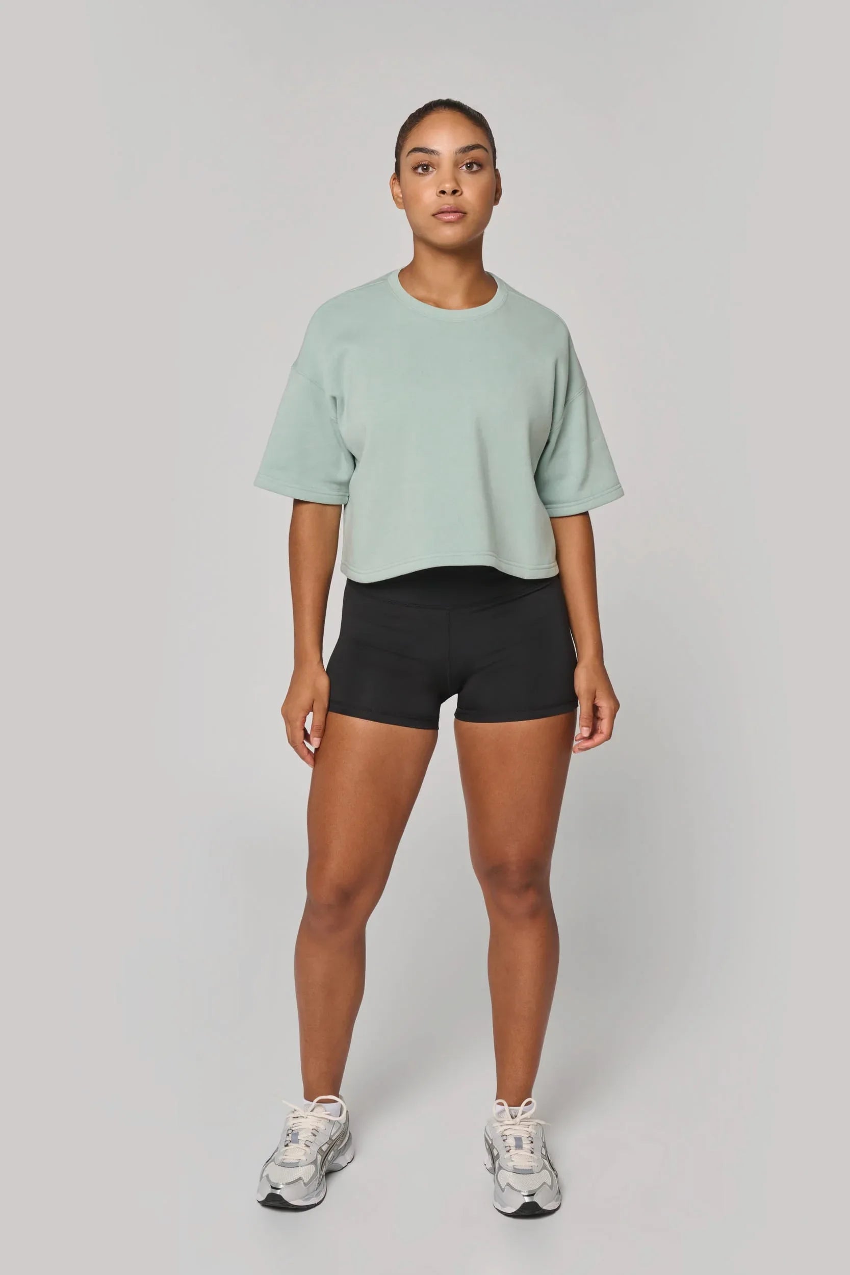 PA394 - Sweat-shirt crop à manches courtes col rond femme - Occifloc