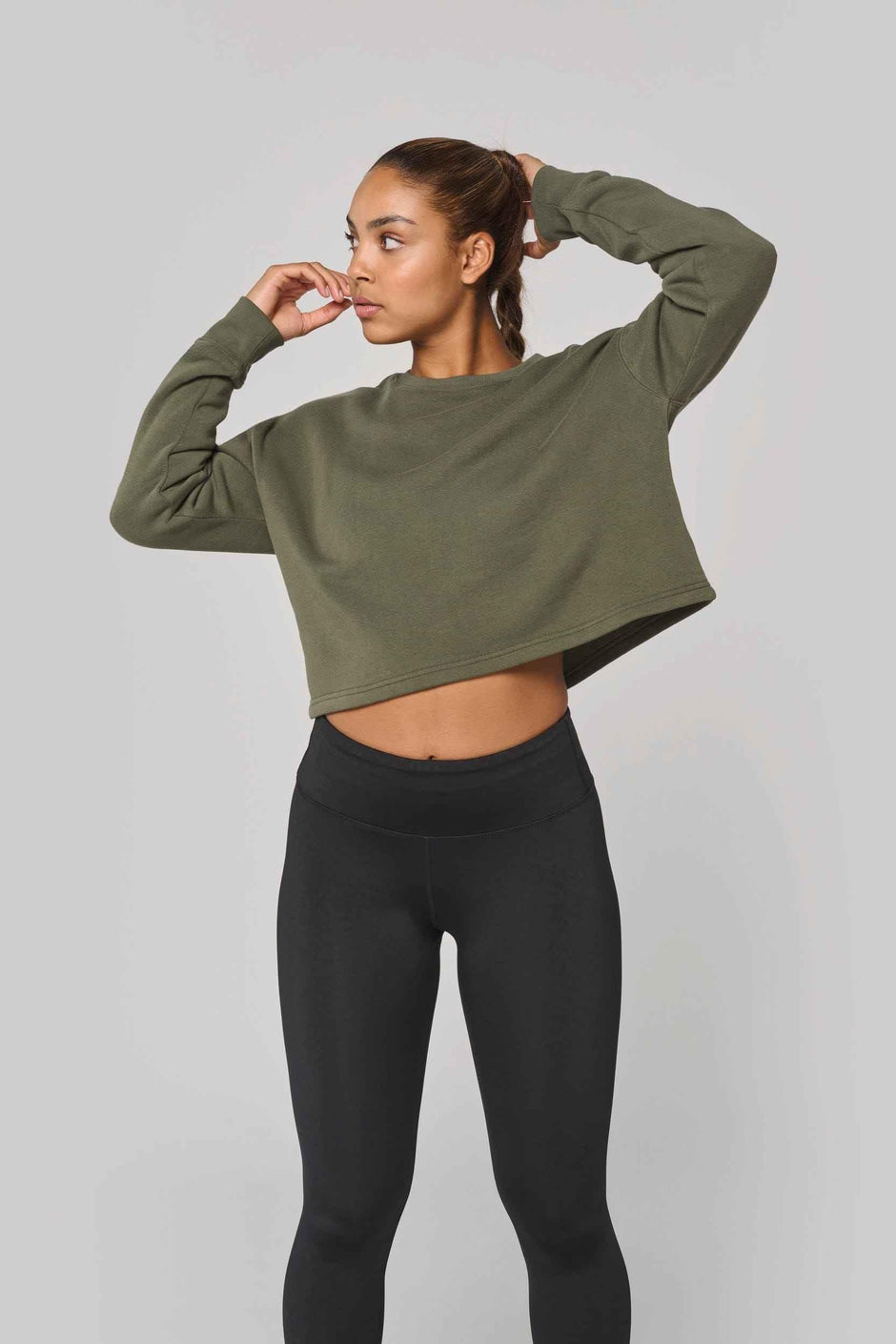 PA395 - Sweat-shirt crop col rond femme - Occifloc