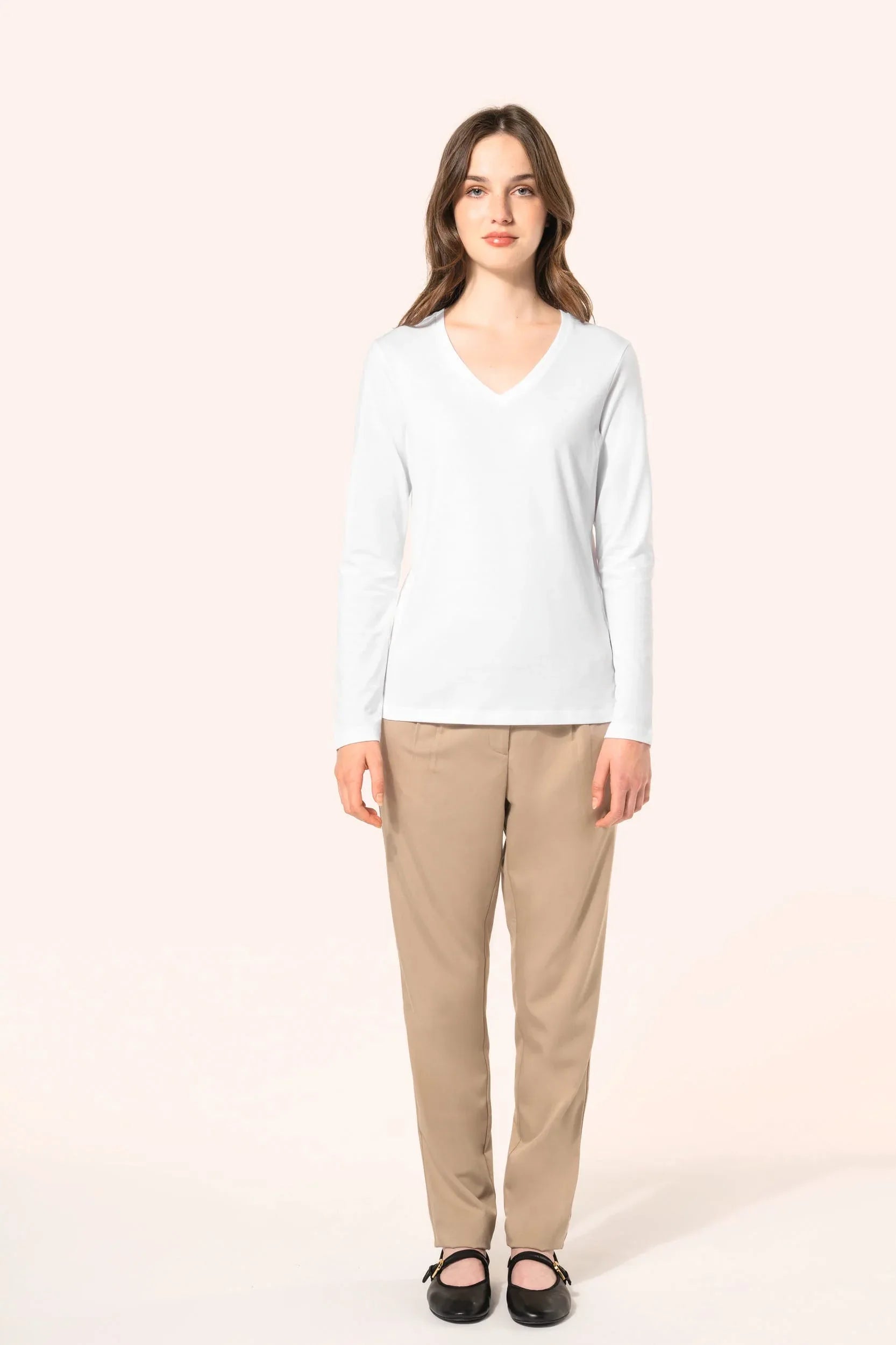 PK307 - T-shirt Supima® col V manches longues femme - Occifloc