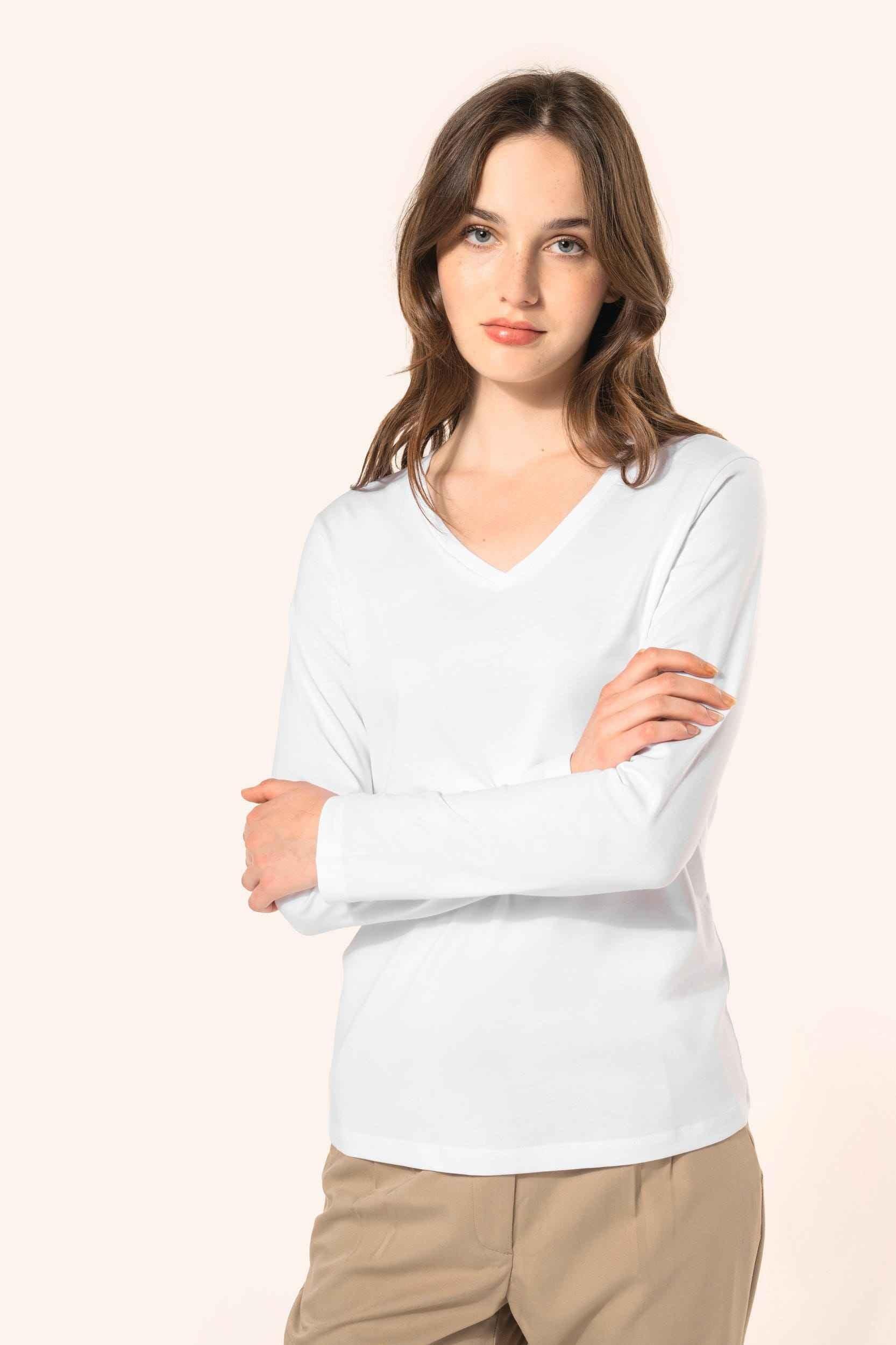 PK307 - T-shirt Supima® col V manches longues femme - Occifloc