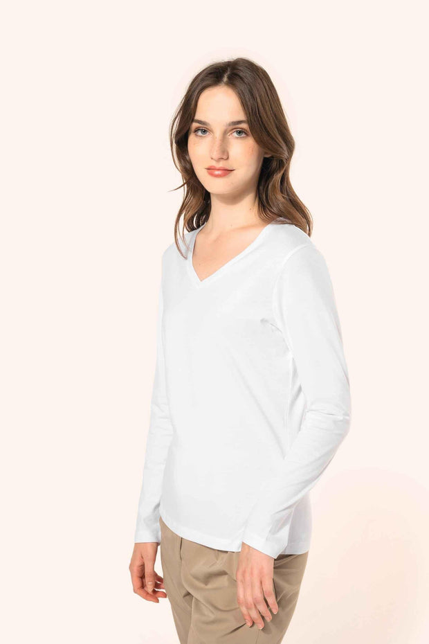 PK307 - T-shirt Supima® col V manches longues femme - Occifloc