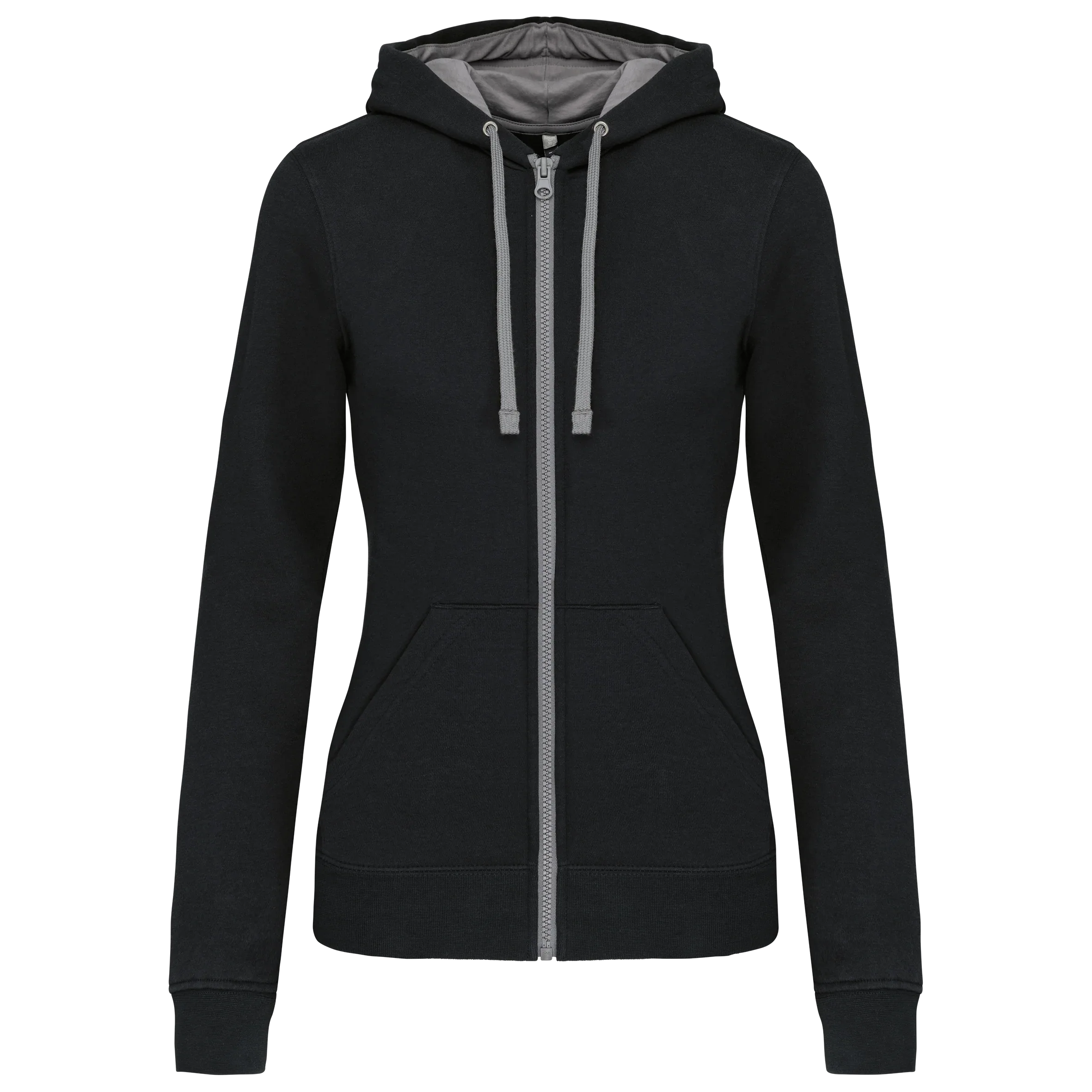 K467 - Sweat-shirt zippé capuche contrastée femme - Occifloc