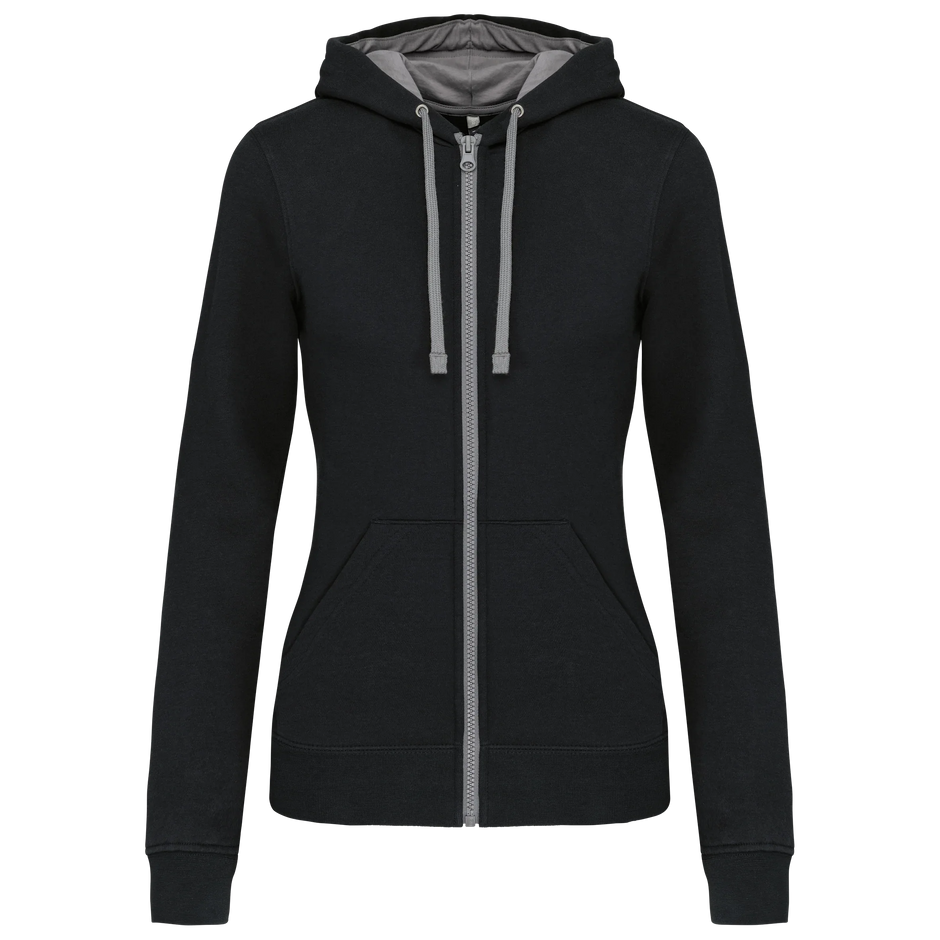 K467 - Sweat-shirt zippé capuche contrastée femme - Occifloc