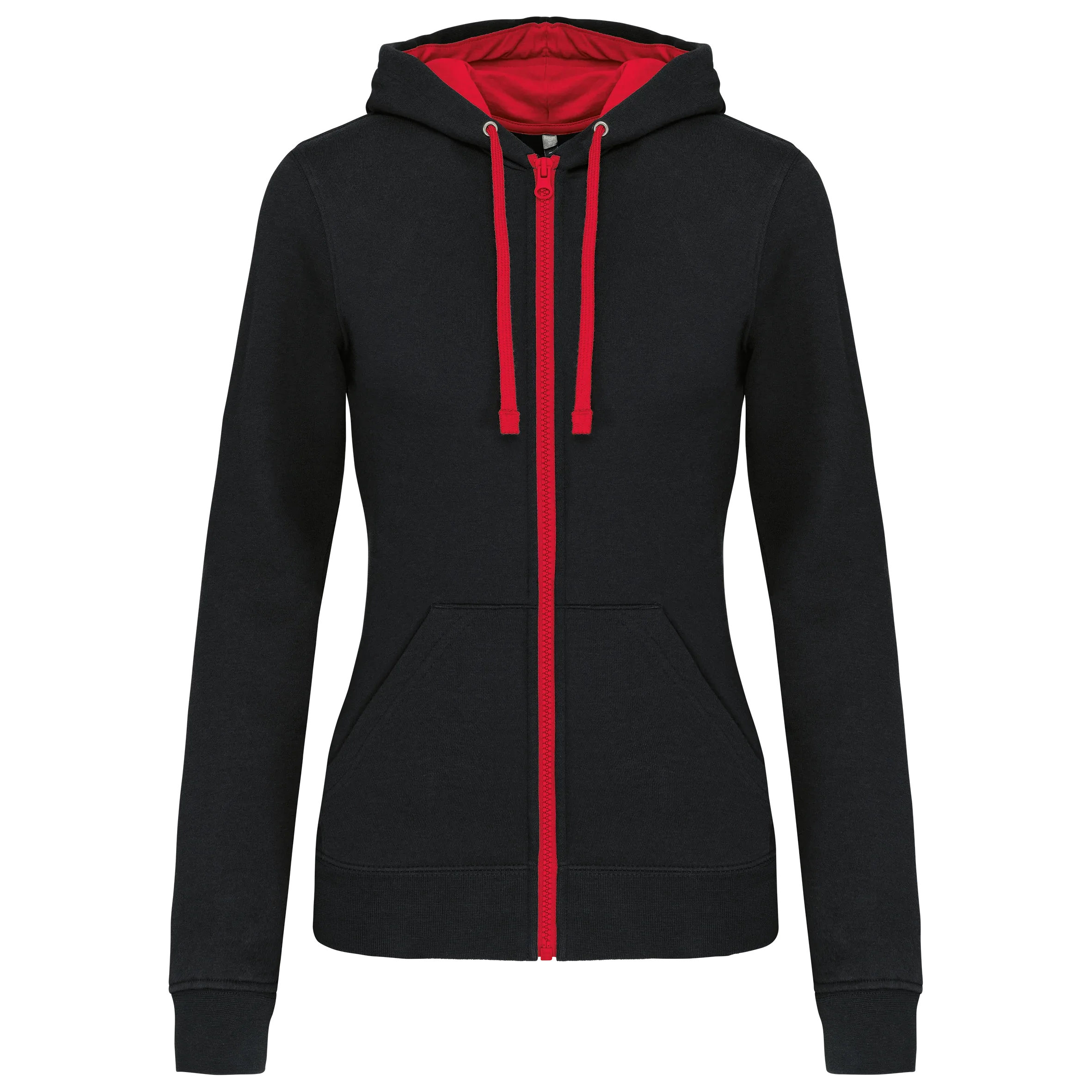 K467 - Sweat-shirt zippé capuche contrastée femme - Occifloc