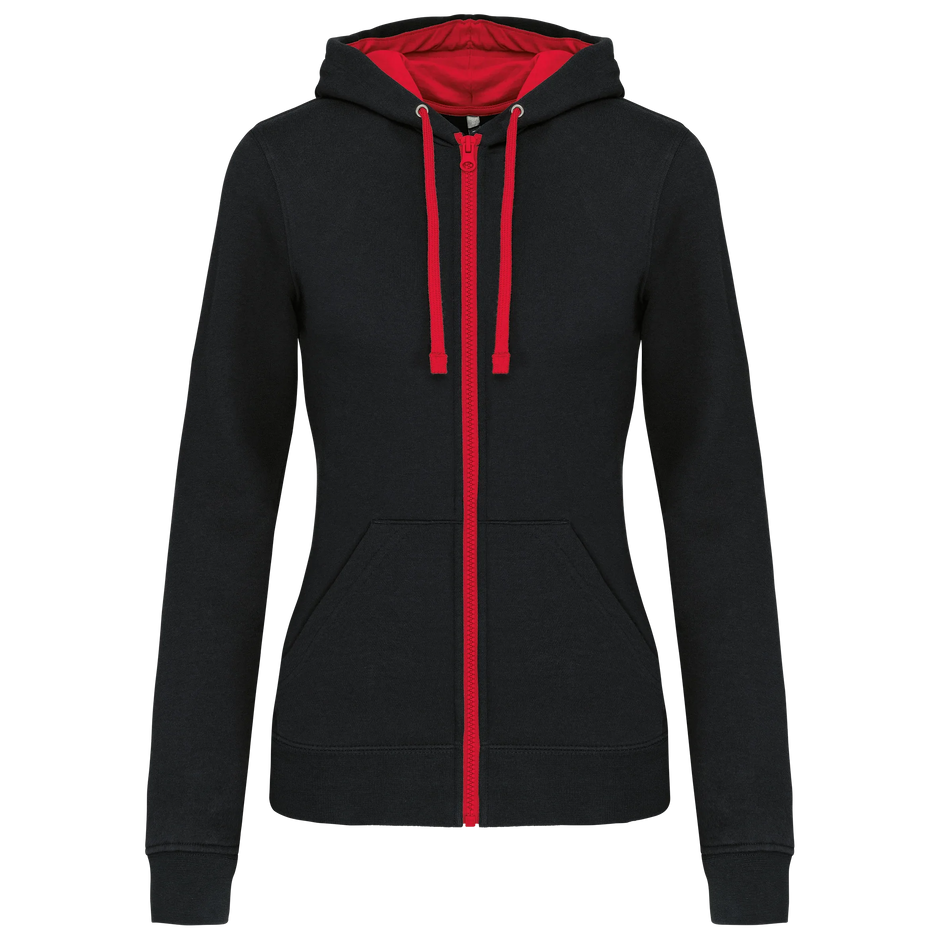 K467 - Sweat-shirt zippé capuche contrastée femme - Occifloc