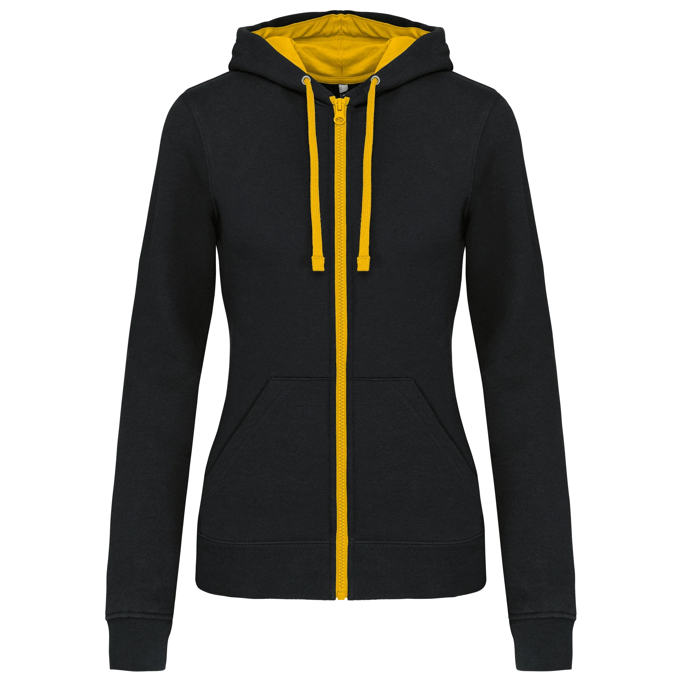 K467 - Sweat-shirt zippé capuche contrastée femme - Occifloc