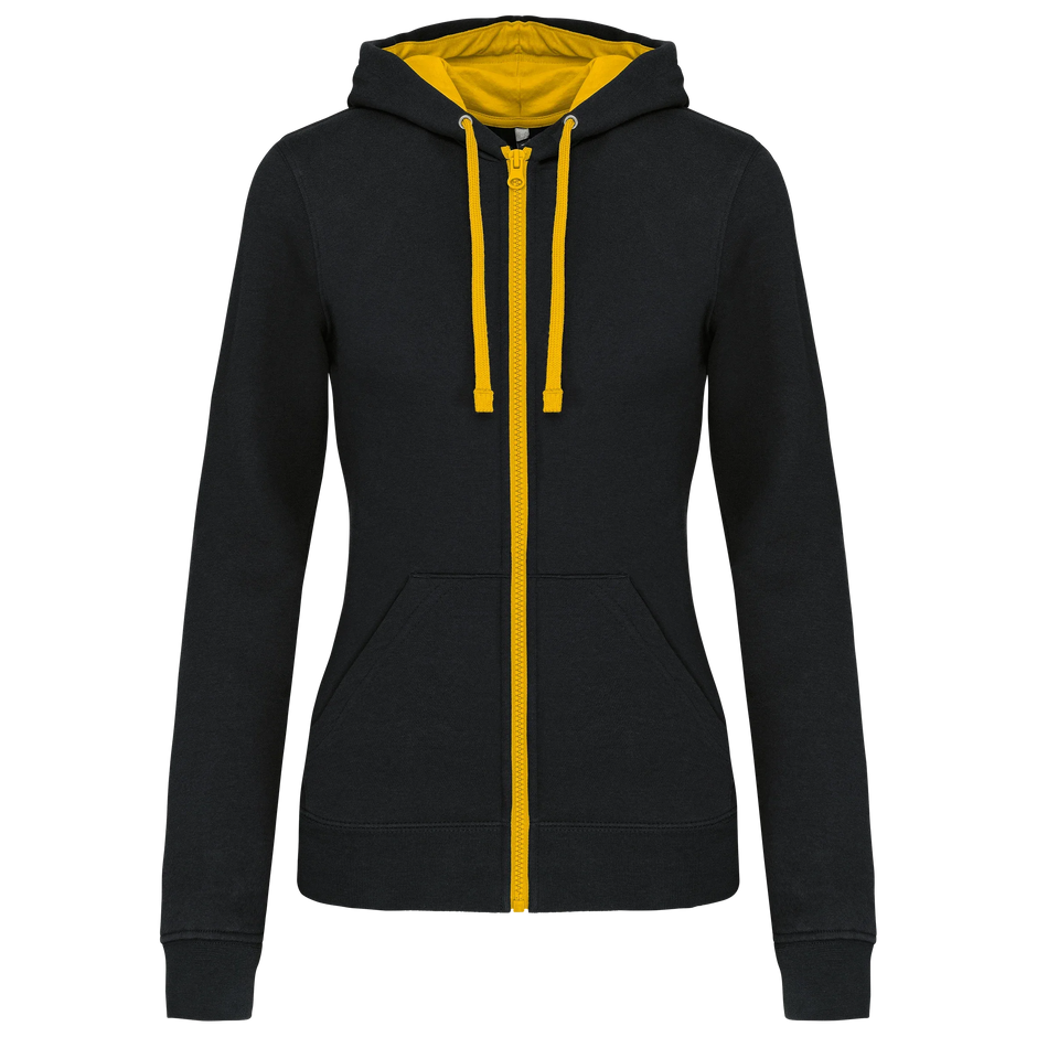K467 - Sweat-shirt zippé capuche contrastée femme - Occifloc