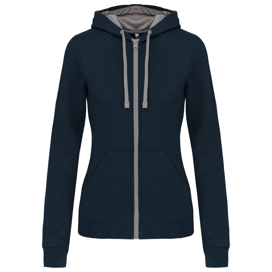 K467 - Sweat-shirt zippé capuche contrastée femme - Occifloc