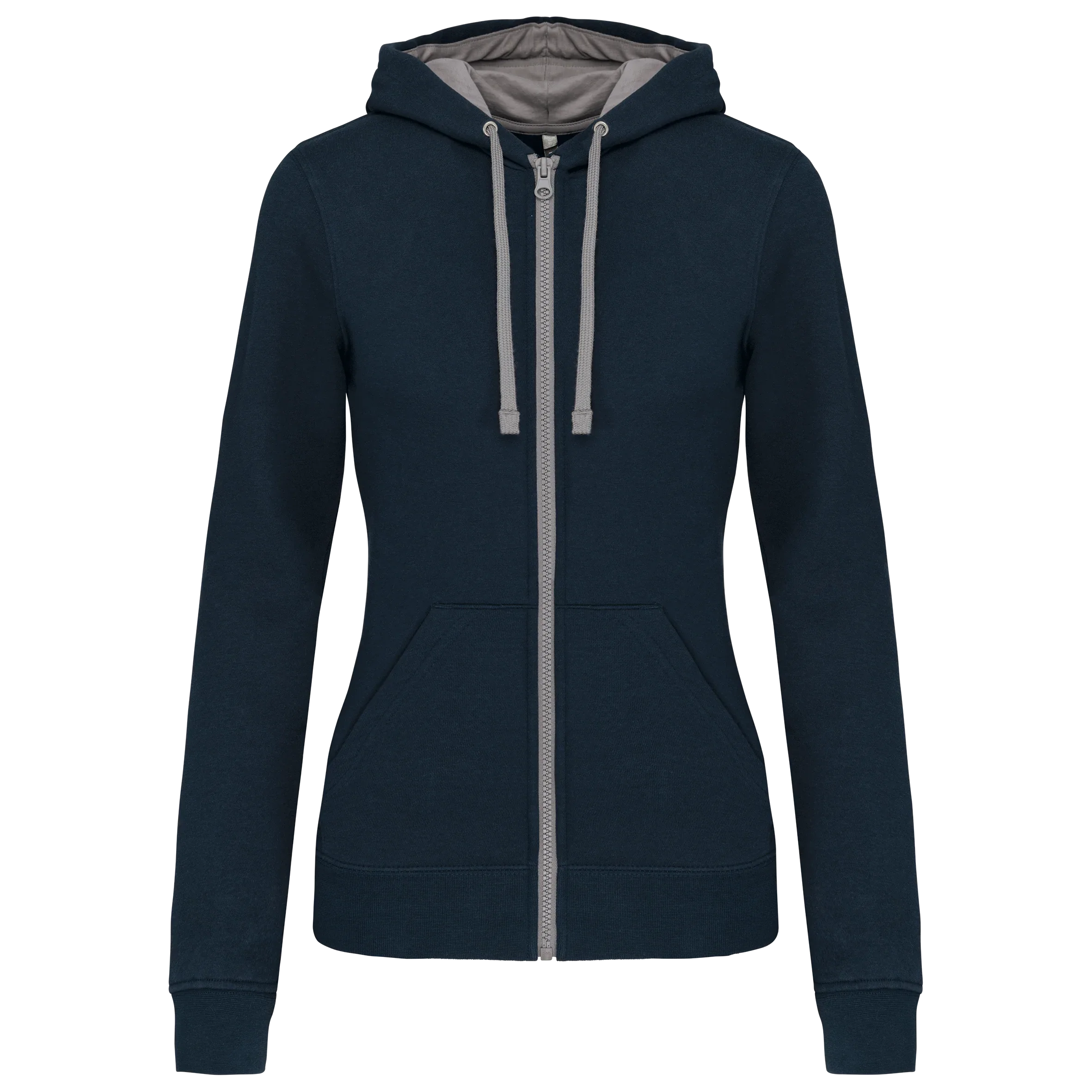 K467 - Sweat-shirt zippé capuche contrastée femme - Occifloc