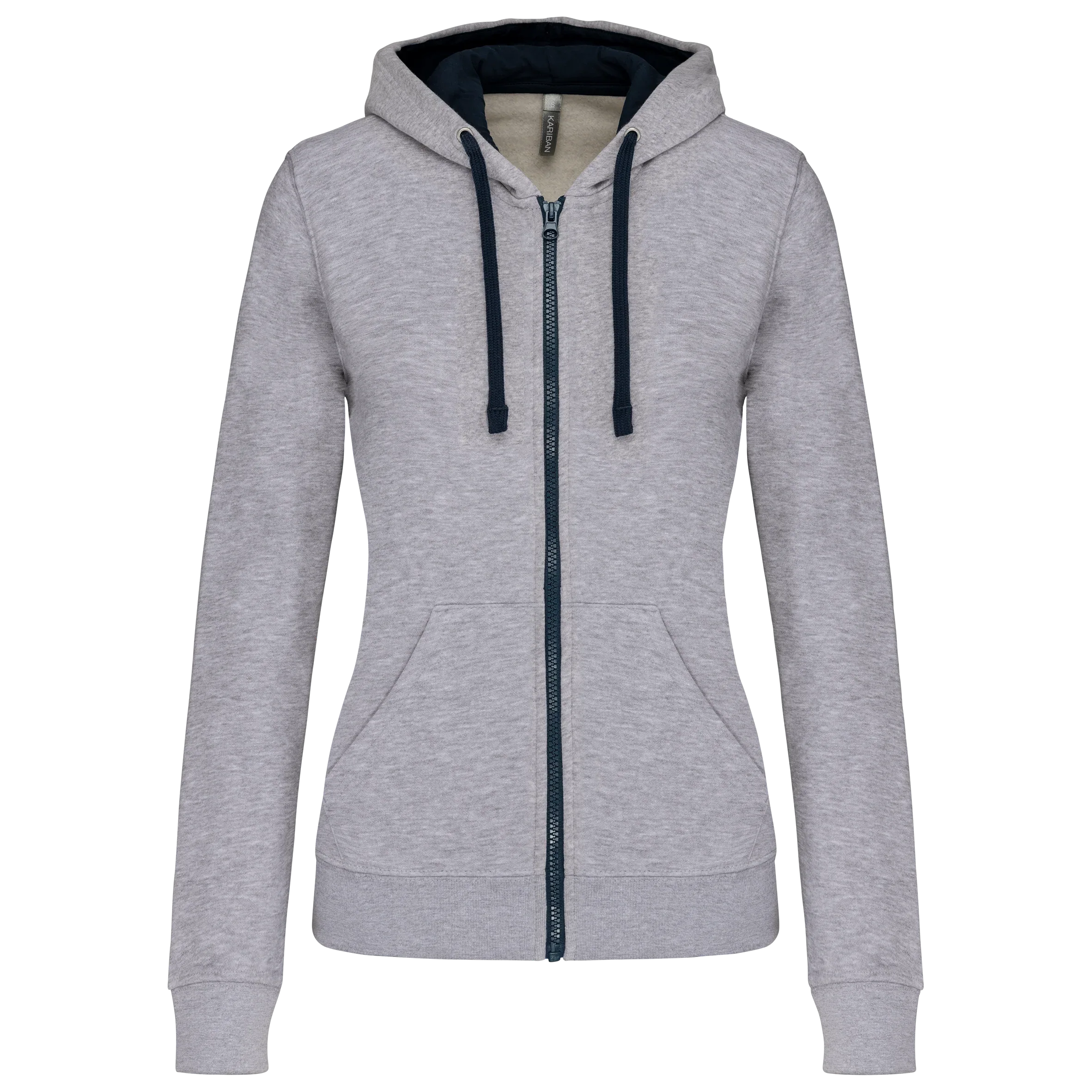 K467 - Sweat-shirt zippé capuche contrastée femme - Occifloc