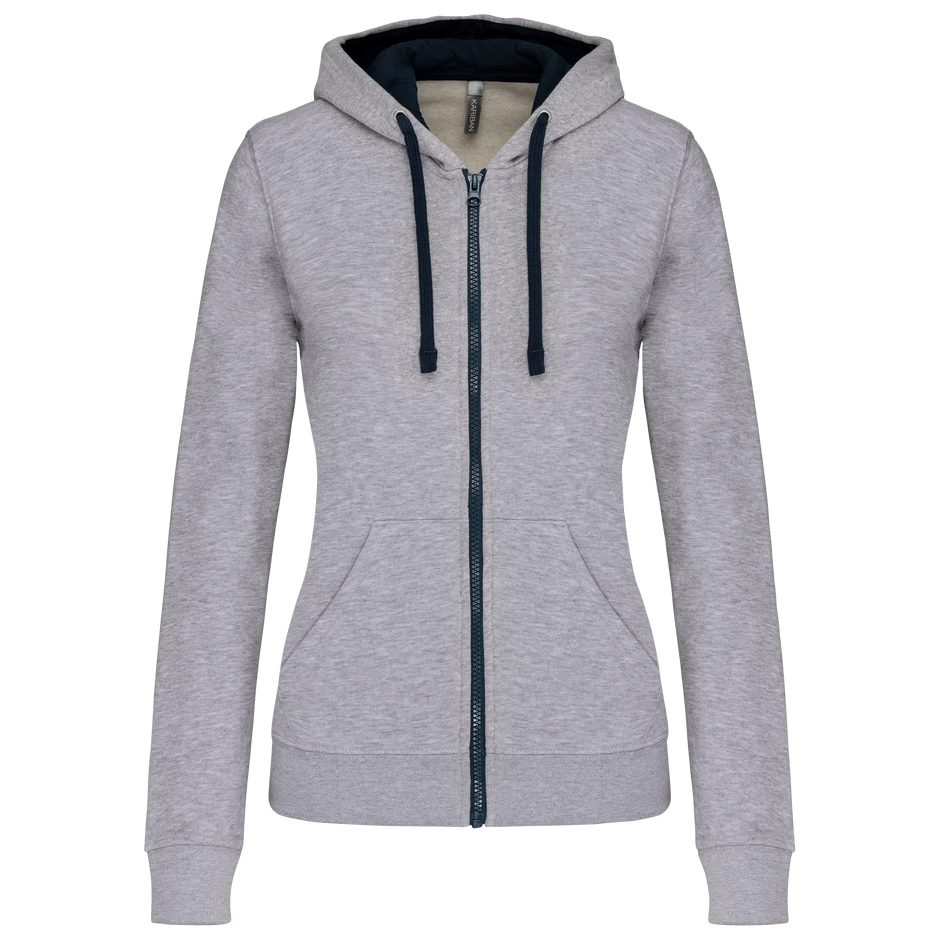 K467 - Sweat-shirt zippé capuche contrastée femme - Occifloc