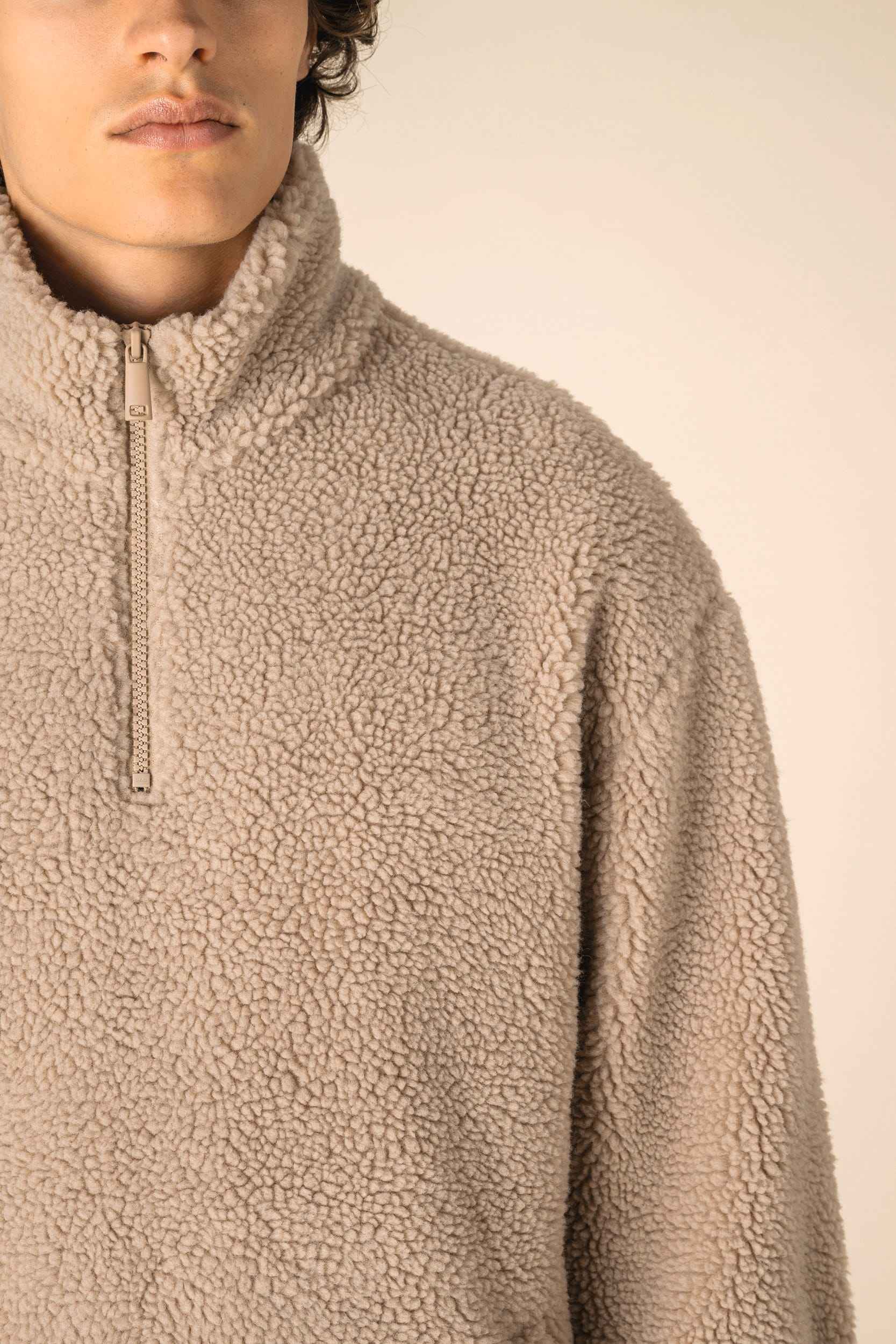 SP403 - Sweat-shirt 1/4 zip à épaules tombantes en sherpa unisexe