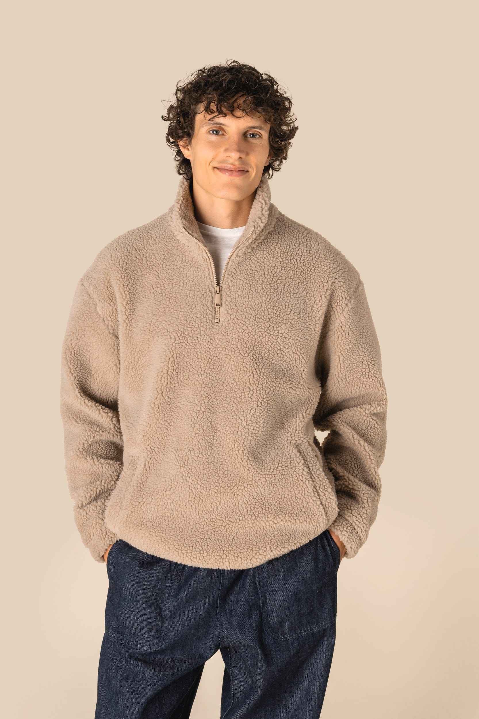 SP403 - Sweat-shirt 1/4 zip à épaules tombantes en sherpa unisexe