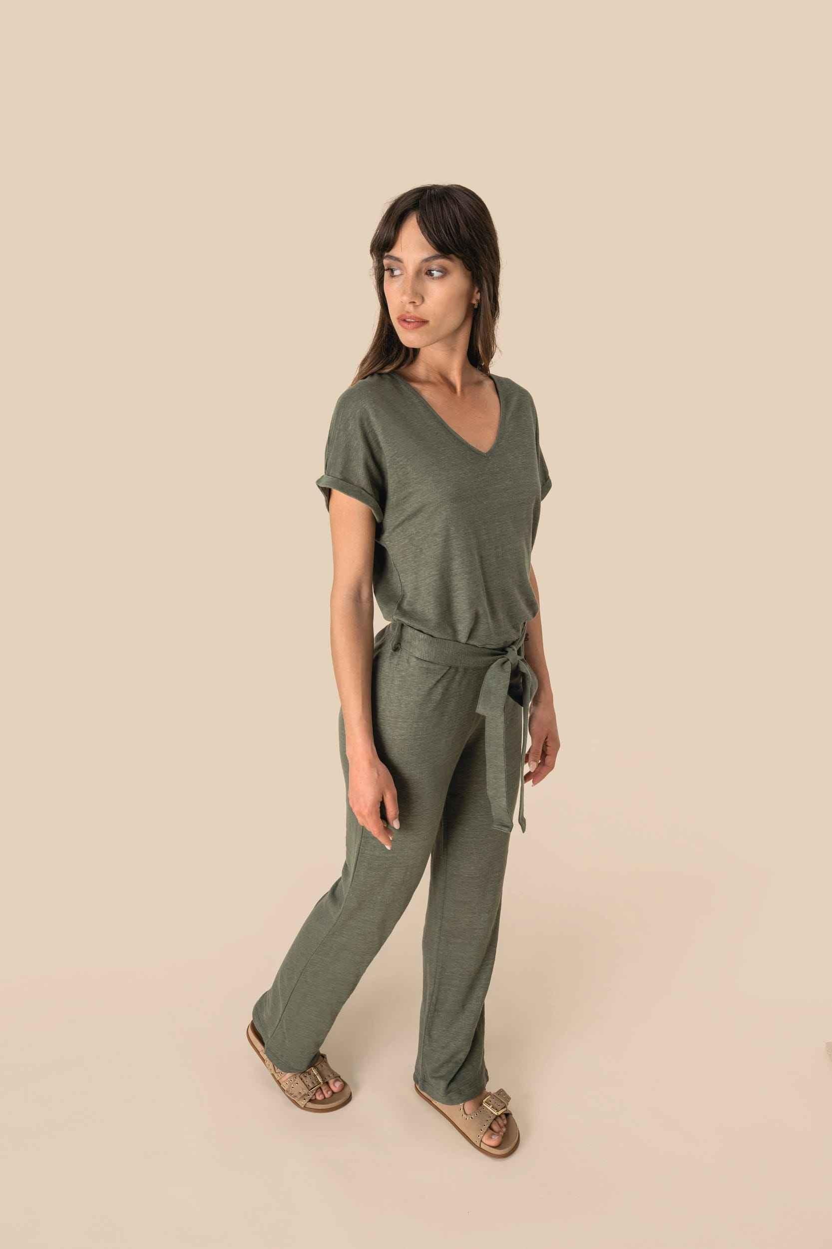 SP5004 - Combinaison en maille manches courtes en lin femme - Occifloc
