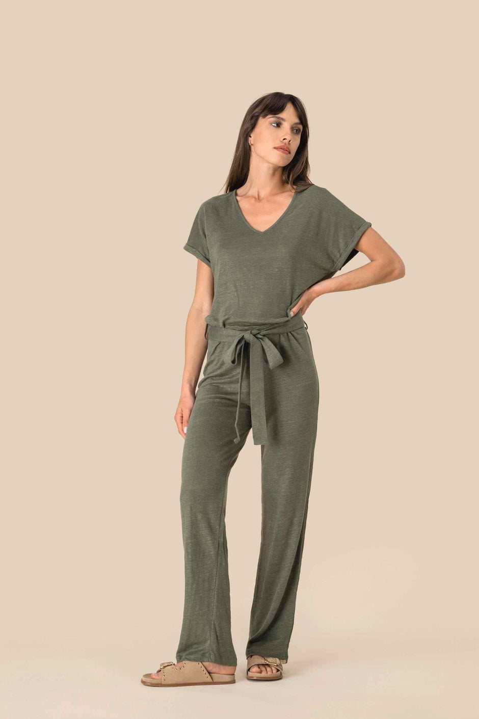 SP5004 - Combinaison en maille manches courtes en lin femme - Occifloc