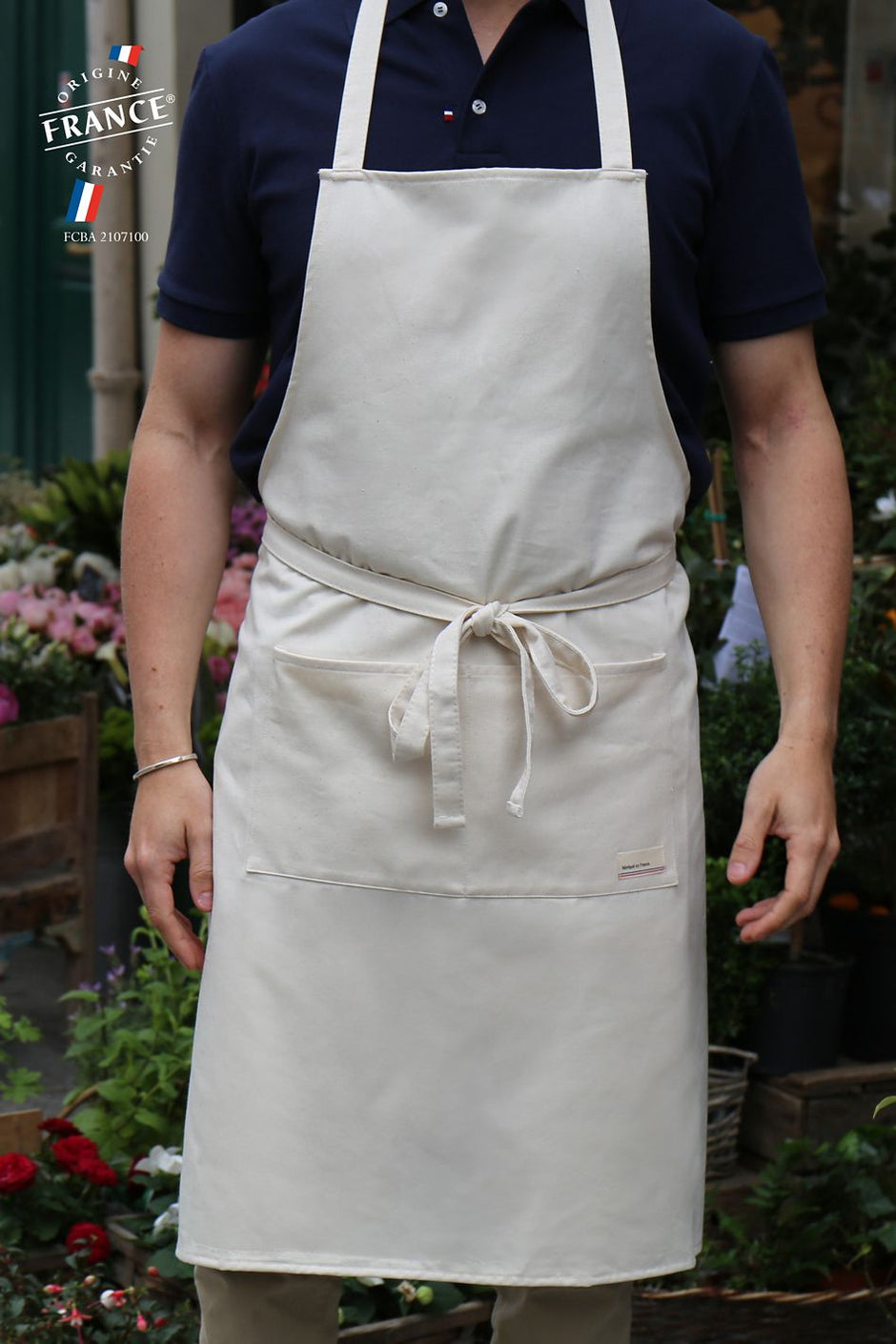Tablier long ATF TANGUY, coton recyclé, France.